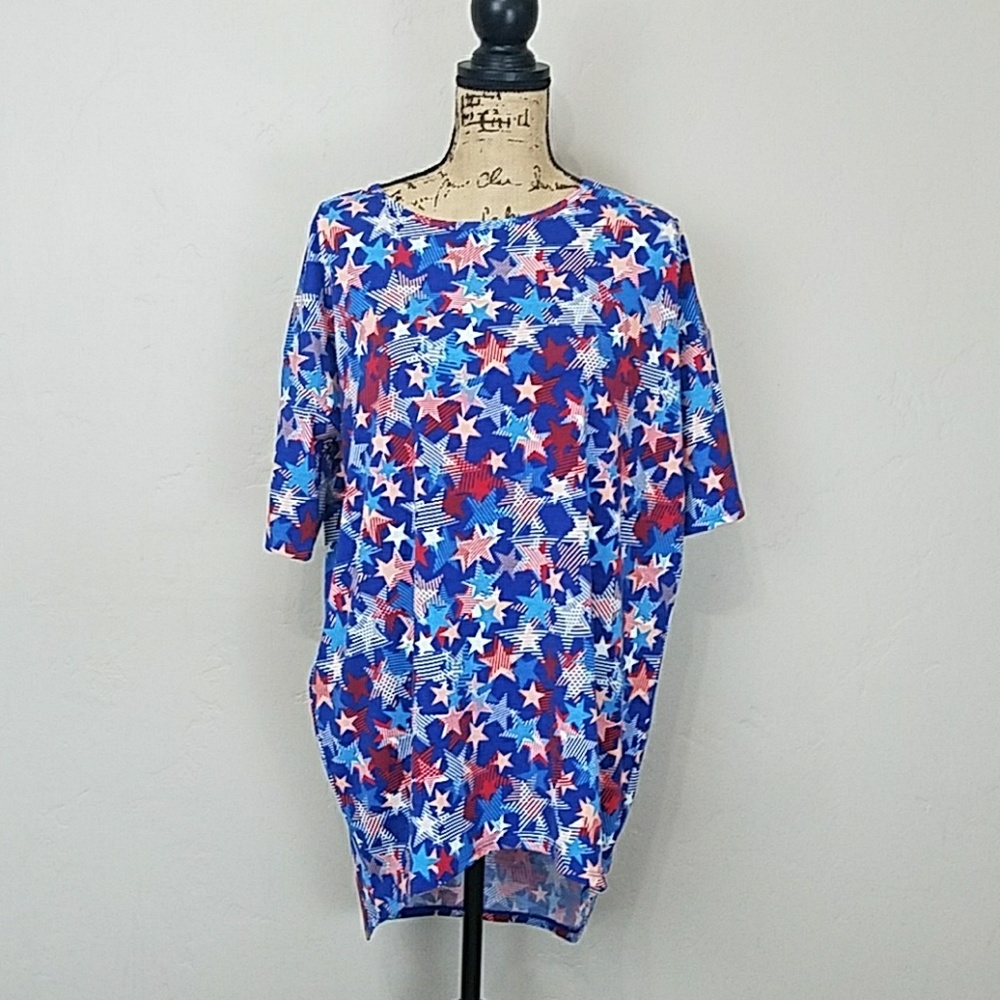 LuLaRoe White Red And Blue Stars Irma Tunic
